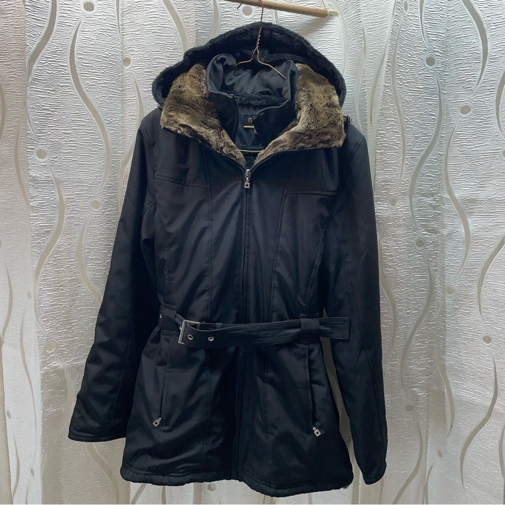 Novelti Adorable Junior Black Belted Faux Fur Lined Hooded Parka Jacket 495D S/P